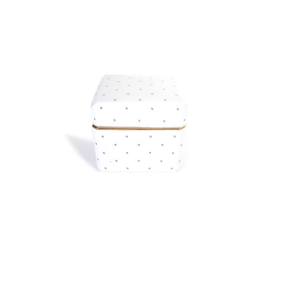 Vintage JAPANESE White & Gold Logo 'N' Logo Norell Parfum Ceramic Trinket Box - Picture 1 of 4